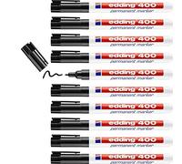edding 400 marcador permanente - negro - 10 rotuladores - punta fina redonda 1 mm - resistente al agua, de secado rápido, rotuladores indelebles - para cartón, plástico, madera, metal, vidrio