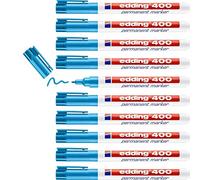 edding 400 marcador permanente - azul claro - 10 rotuladores - punta fina redonda 1 mm - resistente al agua, de secado rápido, rotuladores indelebles - para cartón, plástico, madera, metal, vidrio