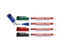 edding 400 marcador permanente - negro, rojo, azul, verde - 4 rotuladores - punta fina redonda 1 mm - resistente al agua,de secado rápido,rotuladores indelebles - para cartón,plástico,madera,metal