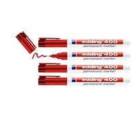 edding 400 marcador permanente - rojo - 4 rotuladores - punta fina redonda 1 mm - resistente al agua, de secado rápido, rotuladores indelebles - para cartón, plástico, madera, metal, vidrio