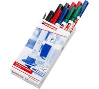 edding 404 marcador permanente, negro rojo azul verde, 10 rotuladores, punta fina redonda 0,75mm, resistente al agua de secado rápido rotuladores indelebles, cartón plástico madera metal vidrio