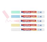 edding 4085 marcador de tiza -amarillo, verde, rosa, azul, blanco (pastel) - 5 rotuladores de tiza - punta redonda,1-2mm - rotuladores para cristal borrables - tiza líquida de cobertura opaca
