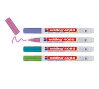 edding Marcador de tiza 4085 – Juego de 4 metálicos, punta redonda 1-2 mm, borrable, cobertura opaca