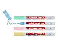 edding 4085 marcador de tiza juego de 4 - surtido (pastel) - rotuladores de tiza - punta redonda,1-2mm - rotuladores para cristal borrables - para pizarras, vidrio - tiza líquida de cobertura opaca