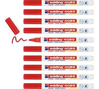 Edding 4085 marcador de tiza - rojo - 10 rotuladores de tiza - punta redonda 1-2 mm - rotuladores para cristal borrables - para pizarras, vidrio y espejos - tiza líquida de cobertura opaca