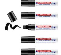 edding 4090 marcador de tiza - negro - 5 rotuladores de tiza - punta biselada 4-15 mm - rotuladores para cristal borrables - para pizarras, vidrio y espejos - tiza líquida de cobertura opaca