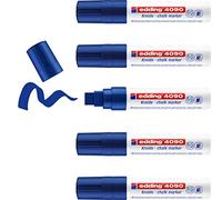 edding 4090 marcador de tiza - azul - 5 rotuladores de tiza - punta biselada 4-15 mm - rotuladores para cristal borrables - para pizarras, vidrio y espejos - tiza líquida de cobertura opaca
