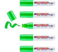 Edding 4090-011 - Caja con 5 Marcadores de Tiza Líquida para Pizarras y Vidrio - Punta biselada 4-15mm - Verde Claro