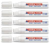 Edding 4090-049 - Marcador para ventanas y tizas (punta redonda, aprox. 4-15 mm, 5 unidades), color blanco
