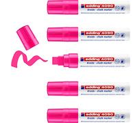 edding 4090 marcador de tiza - rosa neón - 5 rotuladores de tiza - punta biselada 4-15 mm - rotuladores para cristal borrables - para pizarras, vidrio y espejos - tiza líquida de cobertura opaca