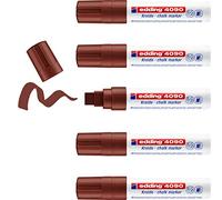 edding 4090 marcador de tiza - marrón - 5 rotuladores de tiza - punta biselada 4-15 mm - rotuladores para cristal borrables - para pizarras, vidrio y espejos - tiza líquida de cobertura opaca