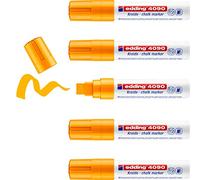 edding 4090 marcador de tiza - naranja neón - 5 rotuladores de tiza - punta biselada 4-15 mm - rotuladores para cristal borrables - para pizarras, vidrio y espejos - tiza líquida de cobertura opaca