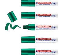 edding 4090 marcador de tiza - verde - 5 rotuladores de tiza - punta biselada 4-15 mm - rotuladores para cristal borrables - para pizarras, vidrio y espejos - tiza líquida de cobertura opaca