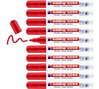 Edding 4095-02 - Caja con 10 Marcadores de Tiza Líquida para Pizarras y Vidrio - Punta Redonda 2-3 mm - Rojo