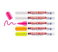 edding 4095 chalk marker pen set - white (2x), yellow, orange, pink -5 chalk pen