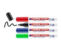 edding 4095 marcador de tiza juego de 4 - surtido - rotuladores de tiza - punta redonda 2-3 mm - rotuladores para cristal borrables - para pizarras, vidrio y espejos - tiza líquida de cobertura opaca