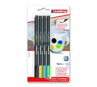 edding 4200 rotulador con punta de pincel para porcelana - multicolor - 4 rotuladores - punta de pincel de 1-4mm - pintar y decorar cerámica - tinta resistente a la luz y lavavajillas, secado rápido