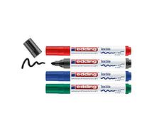 edding 4500 marcador textil - negro, rojo, azul, verde - juego de 4 - punta redonda de 2-3 mm - rotuladores textiles permanentes para dibujar sobre tejidos, resistentes a lavados de hasta 60 °C