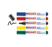 edding 4500 textile marker - black, red, blue, green, yellow - 5 pc. - round nib