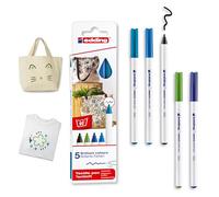 edding 4600 rotulador textil - negro, azul, azul claro, verde claro, azul oriental - juego de 5 - punta redonda de 1 mm - rotuladores textiles permanentes, resistentes a lavados de hasta 60 °C