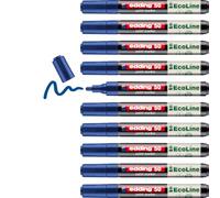 edding 50 rotuladores EcoLine - Azul - Pack de 10 - Punta redonda 2-3 mm - Tinta a base de agua, altamente opaco e impermeable - Bolígrafo para vidrio, piedra, madera, plástico y papel