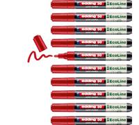 edding 50 rotuladores EcoLine - Rojo - Pack de 10 - Punta redonda 2-3 mm - Tinta a base de agua, altamente opaco e impermeable - Bolígrafo para vidrio, piedra, madera, plástico y papel