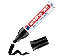 Edding 500-1 Marcador Permanente - Negro - Punta Biselada 2-7 mm | Impermeable, de secado rápido, resistente a las manchas, para cartón, plástico, madera, metal, vidrio