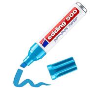 edding 500 marcador permanente - azul claro - 1 rotulador - punta biselada 2-7 mm - resistente al agua, de secado rápido, rotuladores indelebles - para cartón, plástico, madera, metal, vidrio