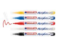 Edding 5300 Rotulador Acrílico Fino, Multicolor, Juego de 5 Rotuladores de Pintura Acrílica, Punta Redonda Fina 1-2 mm, para Dibujar Sobre Lienzo, Papel Artístico, Madera y Piedra