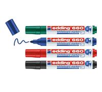 edding 660 marcador para pizarras blancas - multicolor - 4 rotuladores - punta redonda 1,5-3 mm - rotulador para pizarra blanca, borrado en seco - flipchart, tablón de notas - recargable