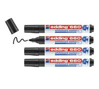 Edding 660 marcador para pizarras blancas - negro - 4 rotuladores - punta redonda 1.5-3 mm - rotulador para pizarra blanca, borrado en seco - pizarra blanca, flipchart, tablón de notas - recargable