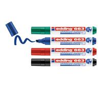 edding 663 marcador para pizarras blancas - multicolor - juego de 4 rotuladores - punta biselada 1-5 mm - rotulador para pizarra blanca, borrado en seco - flipchart, tablón de notas - recargable