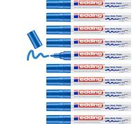 edding 750 marcador de tinta opaca brillante - azul - 10 rotuladores - punta redonda 2-4 mm - rotulador brillante efecto lacado para vidrio, piedras, madera, plástico, papel - color permanente