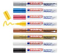 edding 750 marcador de tinta opaca brillante - multicolor - 8 rotuladores - punta redonda 2-4 mm - para vidrio, piedras, madera, plástico, papel - color permanente