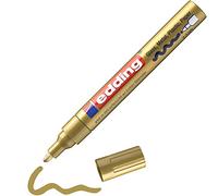 edding 750 marcador de tinta opaca brillante - oro - 1 rotulador - punta redonda 2-4 mm - rotulador brillante efecto lacado para vidrio, piedras, madera, plástico, papel - color permanent