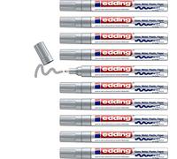 edding 750 marcador de tinta opaca brillante - plata - x10 - punta redonda 2-4 mm - rotuladores brillante efecto lacado para vidrio, piedras, madera, plástico, papel - color permanente