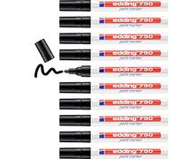 edding 750 marcador de tinta opaca - negro - 10 rotuladores - punta redonda 2-4 mm - para metal, vidrio, piedras o plástico - resistente al calor, permanente, no mancha, impermeable