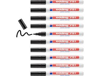 Edding 751-001 - Caja con 10 Marcadores de Tinta Opaca - Punta Redonda de 1-2mm - Negro