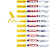 edding 751 marcador de tinta opaca brillante - amarillo - 10 rotuladores - punta redonda 1-2 mm - rotulador brillante efecto lacado para vidrio, piedras, madera, plástico, papel - color permanente