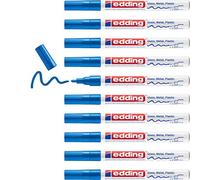 edding 751 marcador de tinta opaca brillante - azul - 10 rotuladores - punta redonda 1-2 mm - rotulador brillante efecto lacado para vidrio, piedras, madera, plástico, papel - color permanente