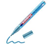edding 751 marcador de tinta opaca brillante - azul claro metálico - 1 rotulador - punta redonda 1-2 mm - para vidrio, piedras, madera, plástico, papel - color permanente