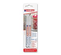 edding 751 marcador de tinta opaca brillante - blanco - 2 rotuladores - punta redonda 1-2 mm - rotulador brillante efecto lacado para vidrio, piedras, madera, plástico, papel - color permanente