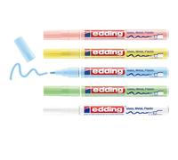 edding 751 marcador de tinta opaca brillante - blanco, amarillo, verde, rosa, azul (pastel) - 5 rotuladores - punta redonda 1-2 mm - para vidrio, piedras, madera, plástico, papel - color permanente