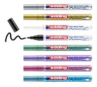 edding 751 marcador de tinta opaca brillante - multicolor, metálico - 8 rotuladores - punta redonda 1-2mm - para vidrio, piedras, madera, plástico, papel - color permanente