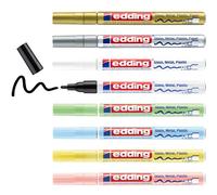 edding 751 marcador de tinta opaca brillante - multicolor metálico, pastel - 8 rotuladores - punta redonda 1-2 mm - para vidrio, piedras, madera, plástico, papel - color permanente