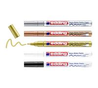 edding 751 marcador de tinta opaca brillante - negro, blanco, oro, plata, cobre - 5 rotuladores - punta redonda 1-2 mm - para vidrio, piedras, madera, plástico, papel - color permanente