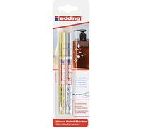 edding 751 marcador de tinta opaca brillante - oro, plata - 2 rotuladores - punta redonda 1-2 mm - rotulador brillante efecto lacado para vidrio, piedras, madera, plástico, papel - color permanente