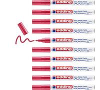 edding 751 marcador de tinta opaca brillante - rojo - 10 rotuladores - punta redonda 1-2 mm - rotulador brillante efecto lacado para vidrio, piedras, madera, plástico, papel - color permanente