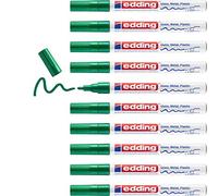 edding 751 marcador de tinta opaca brillante - verde - 10 rotuladores - punta redonda 1-2 mm - rotulador brillante efecto lacado para vidrio, piedras, madera, plástico, papel - color permanente