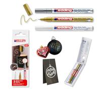 edding 780 marcador de tinta opaca brillante - blanco, oro, plata (metálico) - 3 rotuladores - punta extrafina 0,8 mm - para vidrio, piedras, madera, plástico, papel - color permanente